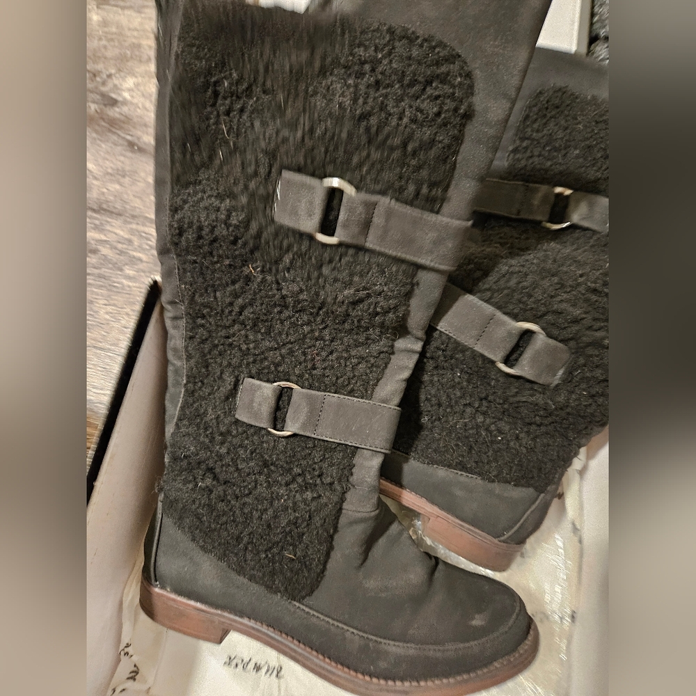 Bumper Black Ankle Boots with Brown Sole